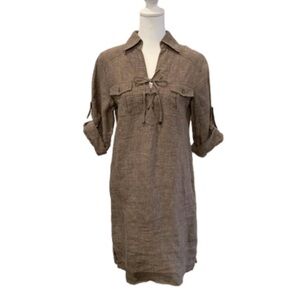 Tommy Bahama Linen Shirt Dress Tie Front Casual Career Beach Khaki Brown Size M